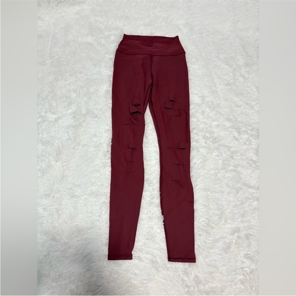 ALO Yoga High-Waist Ripped Warrior Leggings Burgundy Size XS
